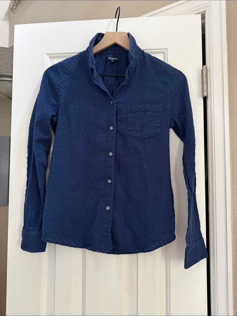 Madewell Navy Blue Textured Button-Down Shirt, Size S